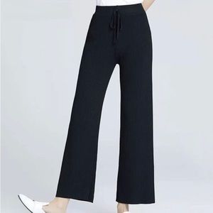 NEW Black Cashmere Drawstring Pants w/ Side Slits NWOT